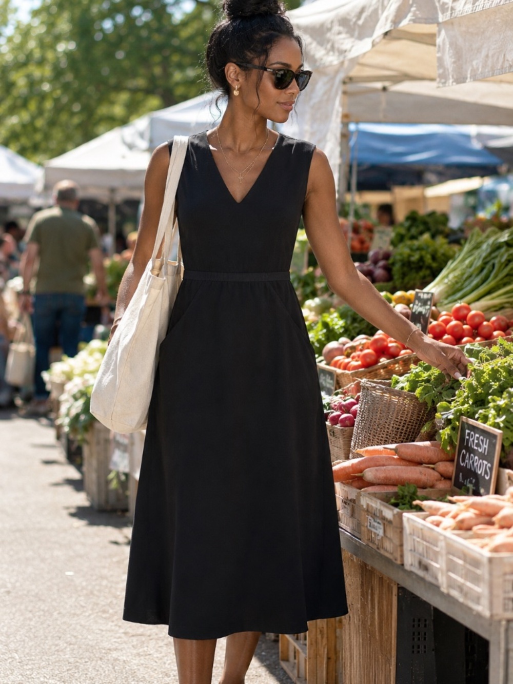 Athleta Black Midi Dress with Pockets | XS | Elevated Everyday Luxury